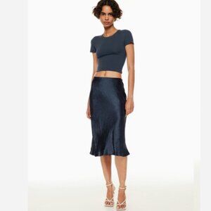 Aritzia Babaton Slip Satin Midi Skirt — Dark Night Navy